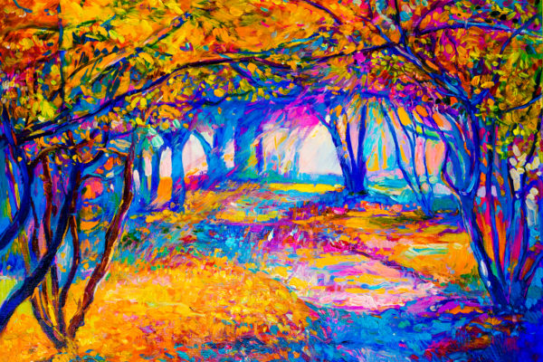 painting of forest in bright colors