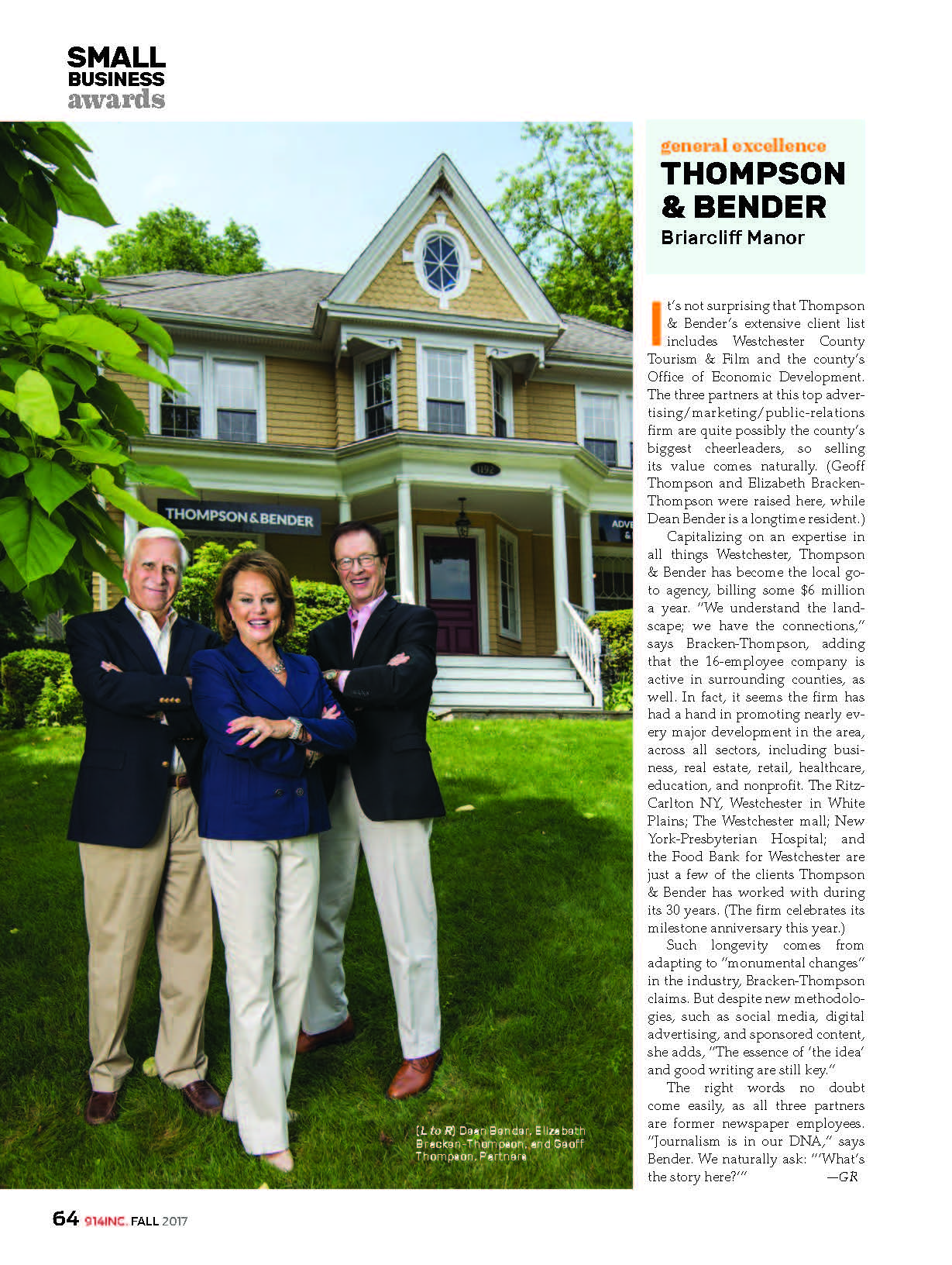 Thompson & Bender Receives Westchester Magazine’s 914Inc. Small Business Award!